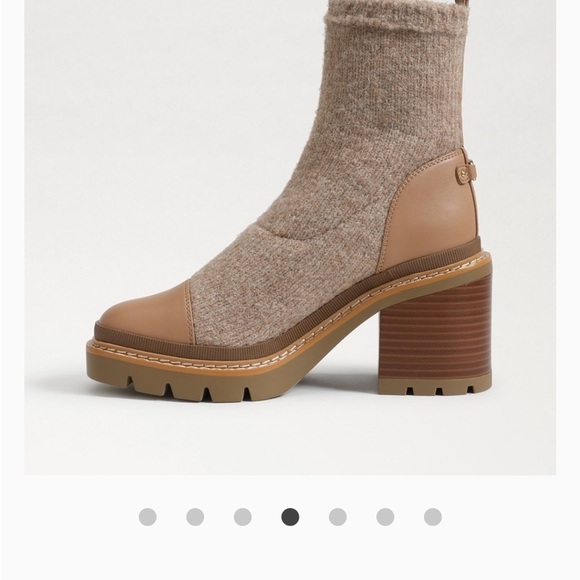 Lug Sole Sock Boots, Block Heel Ankle Booties, Tan Neutral Winter‎ Shoes - Picture 4 of 6